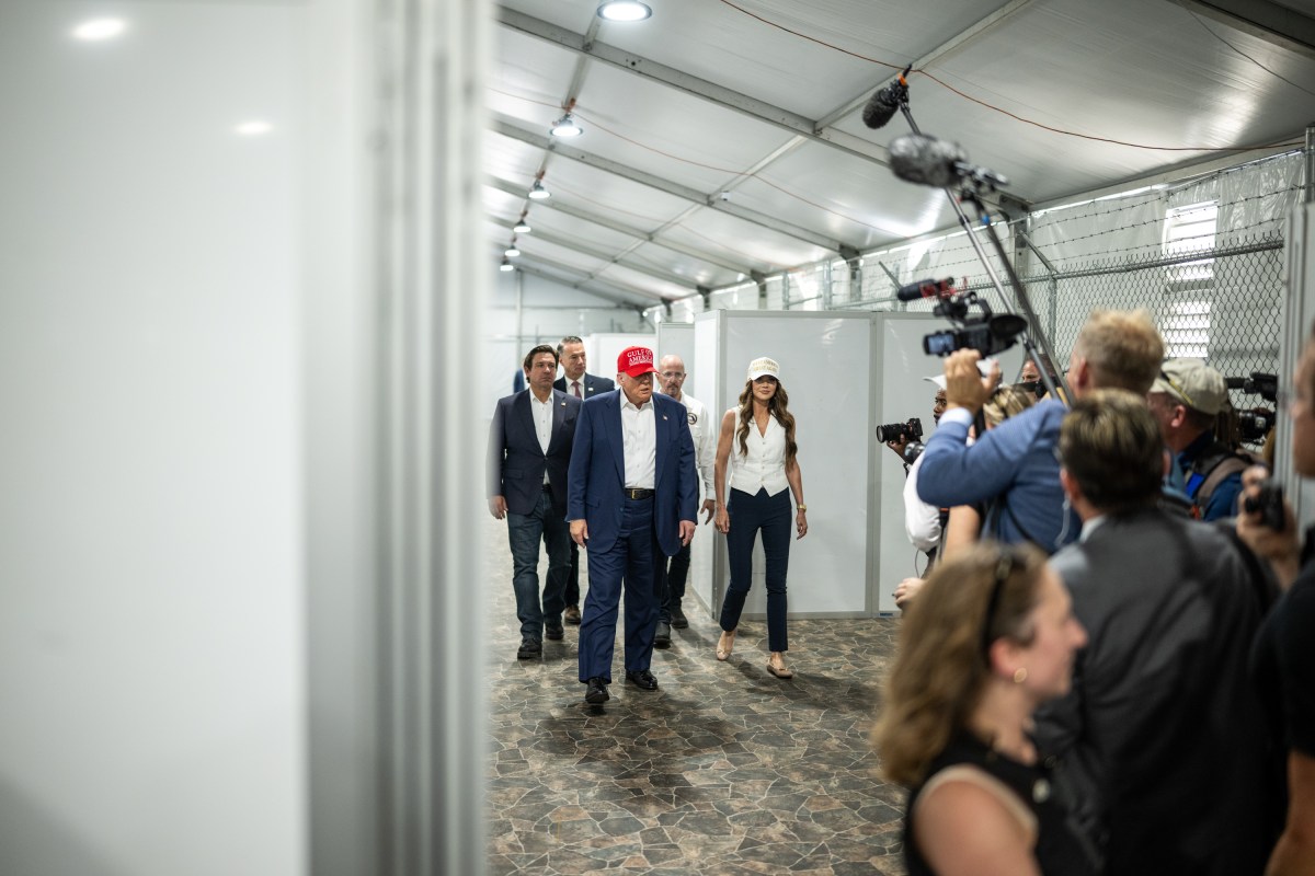 President Donald Trump participates in a walking tour of the immigration detention center nicknamed “Alligator Alcatraz”, Tuesday, July 1, 2025, in Ochopee, Florida. (Official White House Photo by Daniel Torok)