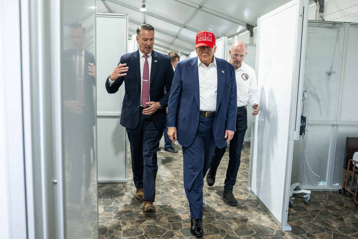 President Donald Trump participates in a walking tour of the immigration detention center nicknamed “Alligator Alcatraz”, Tuesday, July 1, 2025, in Ochopee, Florida. (Official White House Photo by Daniel Torok)