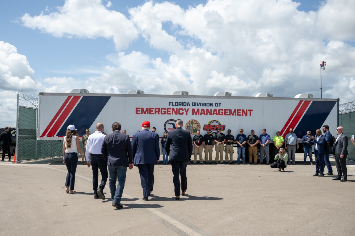 President Donald Trump participates in a walking tour of the immigration detention center nicknamed “Alligator Alcatraz”, Tuesday, July 1, 2025, in Ochopee, Florida. (Official White House Photo by Daniel Torok)