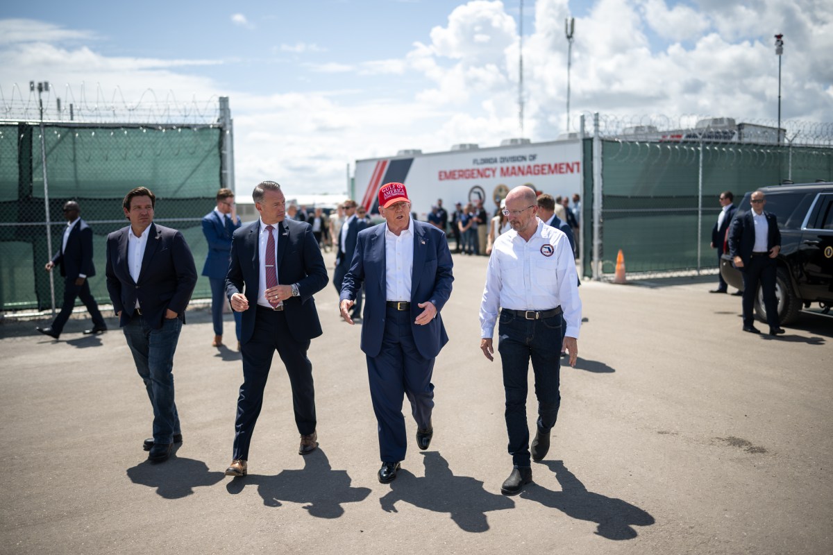 President Donald Trump participates in a walking tour of the immigration detention center nicknamed “Alligator Alcatraz”, Tuesday, July 1, 2025, in Ochopee, Florida. (Official White House Photo by Daniel Torok)