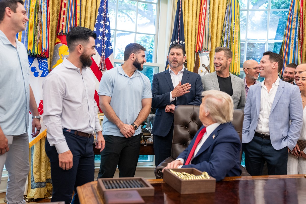 President Donald Trump welcomes members of the Boston Red Sox to the Oval Office, Thursday, July 3, 2025. (Official White House Photo by Molly Riley)