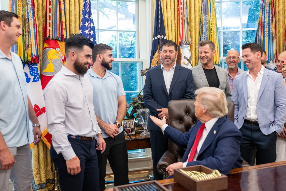 President Donald Trump welcomes members of the Boston Red Sox to the Oval Office, Thursday, July 3, 2025. (Official White House Photo by Molly Riley)