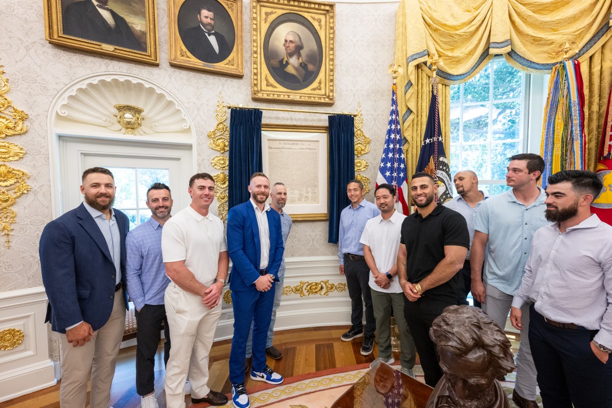 President Donald Trump welcomes members of the Boston Red Sox to the Oval Office, Thursday, July 3, 2025. (Official White House Photo by Molly Riley)