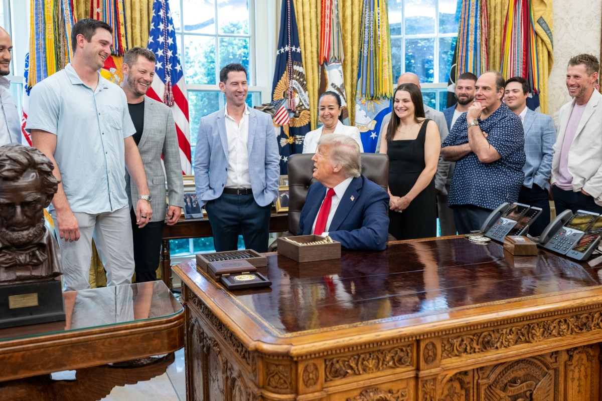 President Donald Trump welcomes members of the Boston Red Sox to the Oval Office, Thursday, July 3, 2025. (Official White House Photo by Molly Riley)