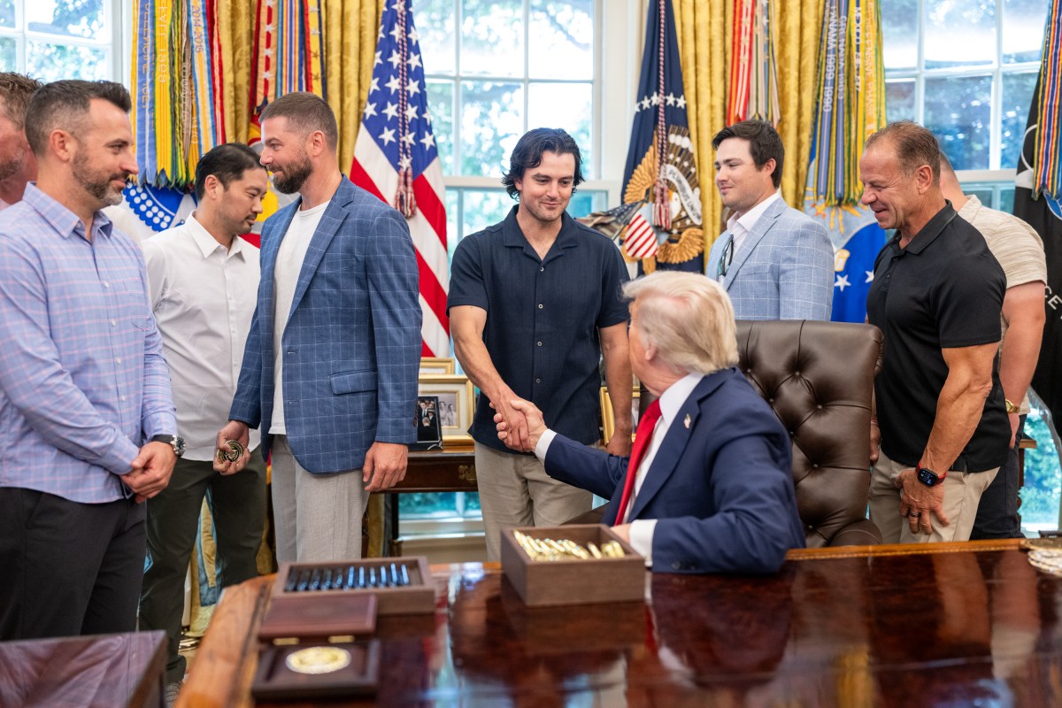 President Donald Trump welcomes members of the Boston Red Sox to the Oval Office, Thursday, July 3, 2025. (Official White House Photo by Molly Riley)