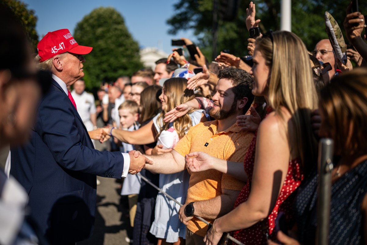 President Donald Trump and First Lady Melania Trump greet guests attending 4th of July celebrations on the South Lawn, Friday, July 4, 2025. (Official White House Photo by Daniel Torok)