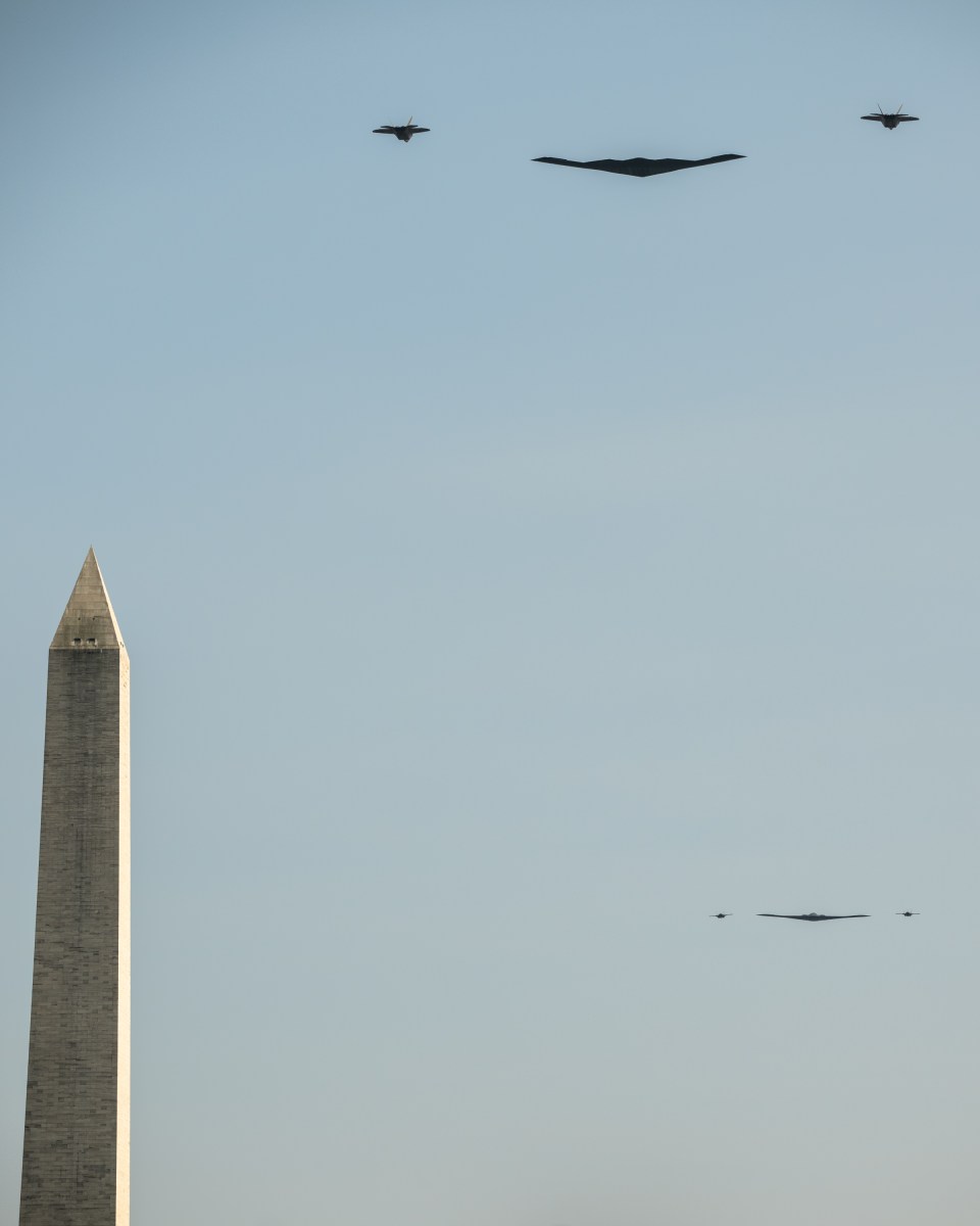 B-2 Spirit Bombers perform a flyover in honor of military personnel who participated in Operation Midnight, before President Donald Trump signs the One Big Beautiful Bill Act on the South Lawn of the White House, Friday, July 4, 2025, during the 4th of July picnic. (Official White House Photo by Molly Riley)