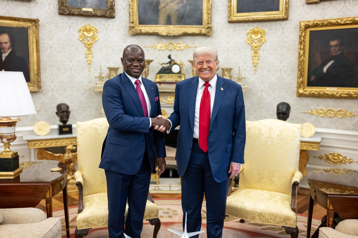 President Donald Trump greets President Brice Clotaire Oligui Nguema of Gabon in the Oval Office, Wednesday, July 9, 2025, before a multilateral luncheon with African leaders.  (Official White House Photo by Daniel Torok)