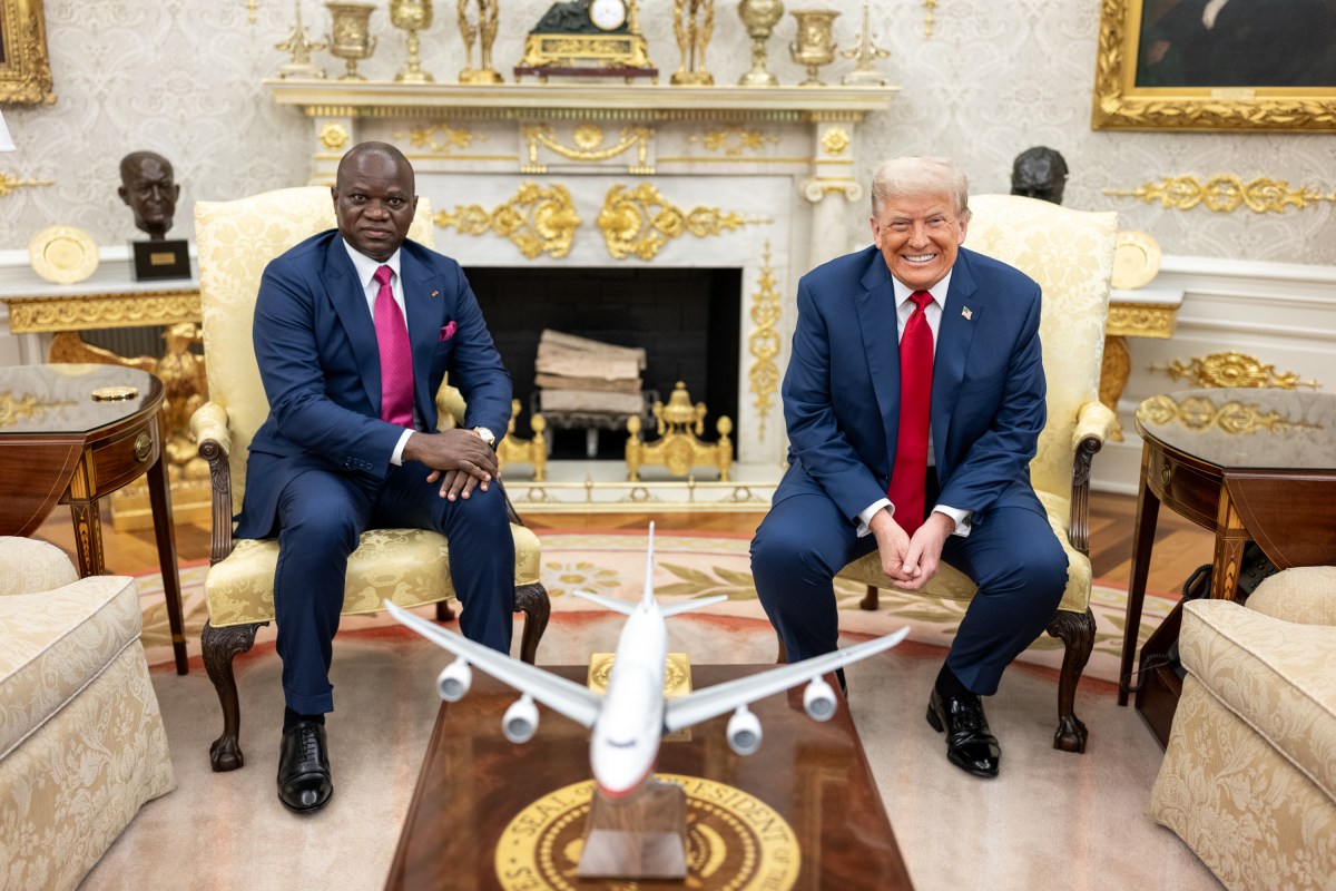 President Donald Trump greets President Brice Clotaire Oligui Nguema of Gabon in the Oval Office, Wednesday, July 9, 2025, before a multilateral luncheon with African leaders.  (Official White House Photo by Daniel Torok)