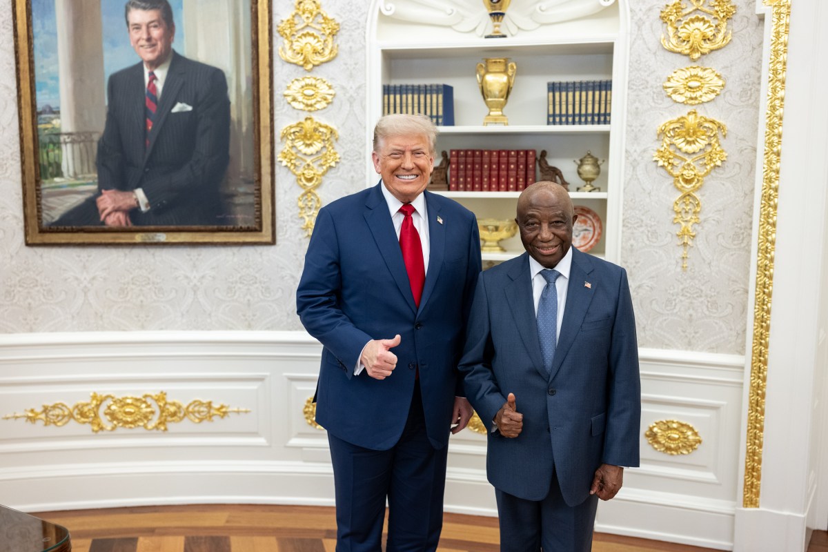 President Donald Trump greets President Joseph Nyuma Boakai of Liberia in the Oval Office, Wednesday, July 9, 2025, before a multilateral luncheon with African leaders. (Official White House Photo by Daniel Torok)