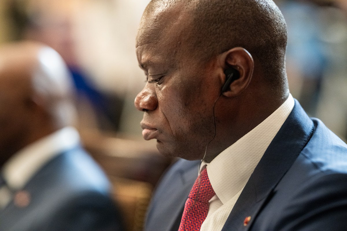 President Brice Clotaire Oligui Nguema of Gabon listens as President Donald Trump answers questions from the press during a multilateral luncheon with African leaders, Wednesday, July 9, 2025, in the State Dining Room. (Official White House Photo by Daniel Torok)
