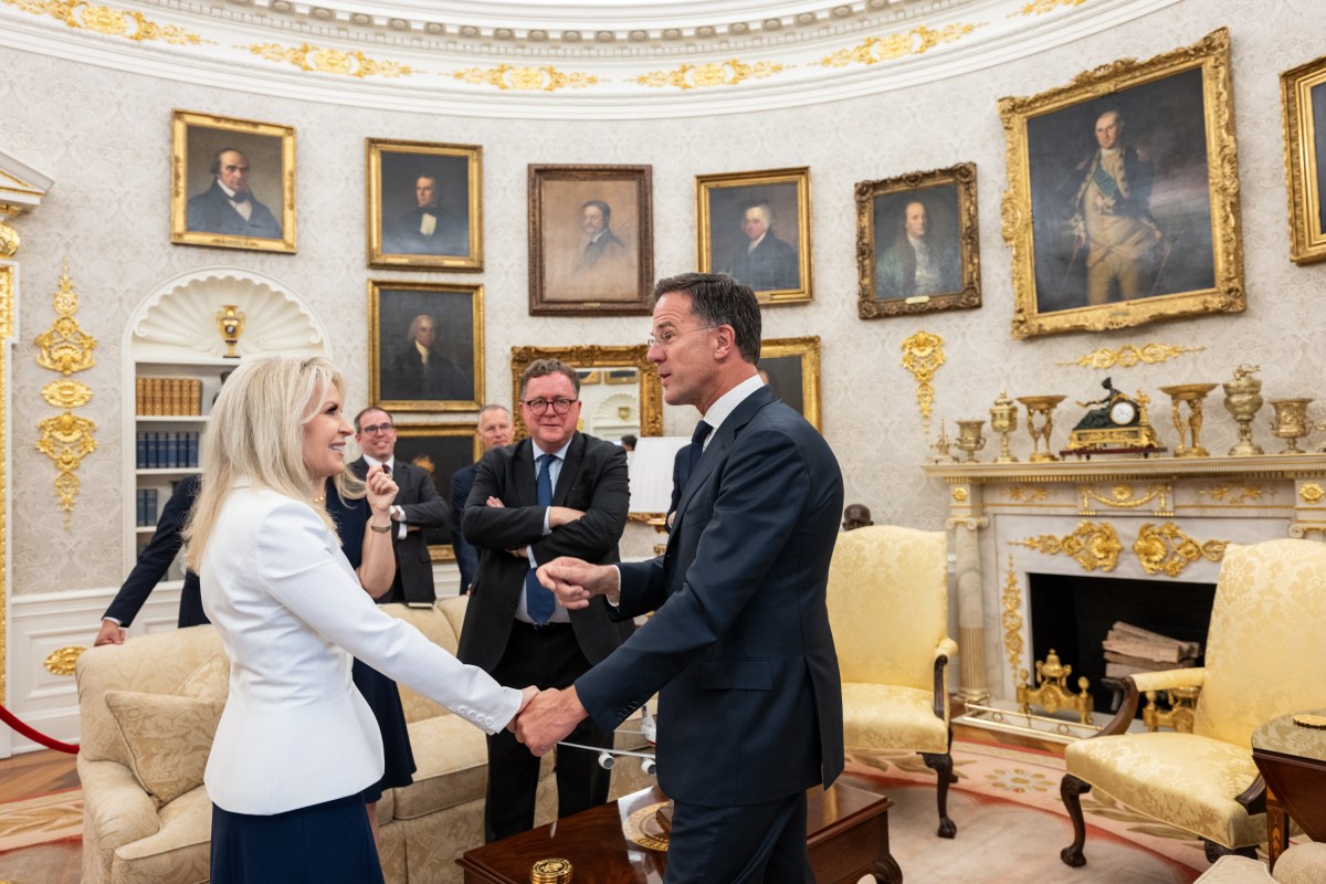 Chief of Protocol Monica Crowley speaks with NATO Secretary Mark Rutte in the Oval Office, Monday, July 14, 2025. (Official White House Photo by Joyce N. Boghosian)