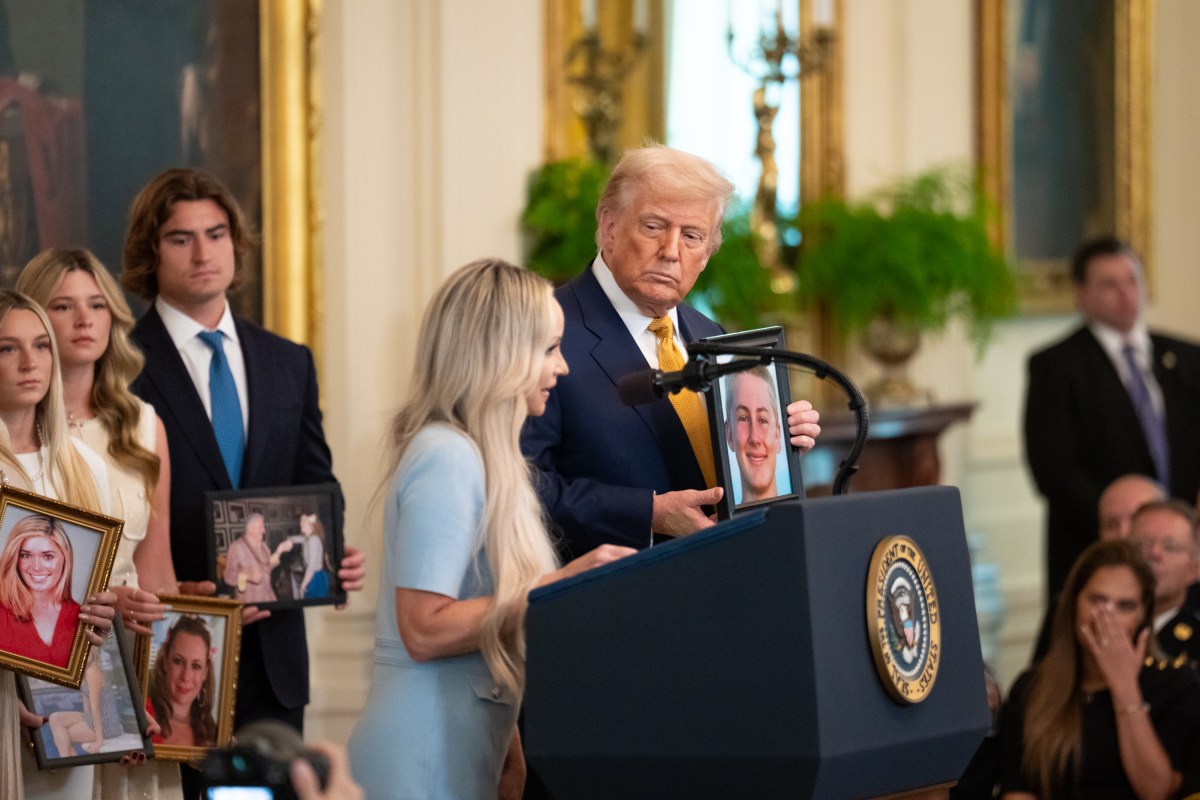 Anne Funder, whose son died from a fentanyl overdose, delivers remarks at a signing ceremony for the HALT Fentanyl Act, Wednesday, July 16, 2025, in the East Room of the White House. (White House Intern Photo by Jack Power)