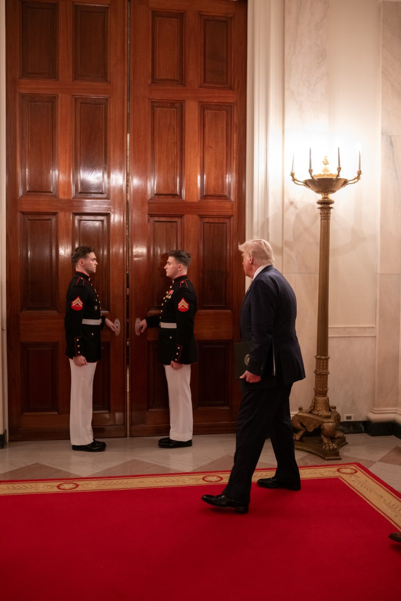 President Donald Trump delivers remarks at a dinner for GOP Senators, Friday, July 18, 2025, in the State Dining Room of the White House. (Official White House Photo by Daniel Torok)