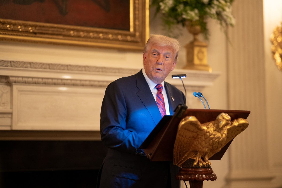 President Donald Trump delivers remarks at a dinner for GOP Senators, Friday, July 18, 2025, in the State Dining Room of the White House. (Official White House Photo by Daniel Torok)