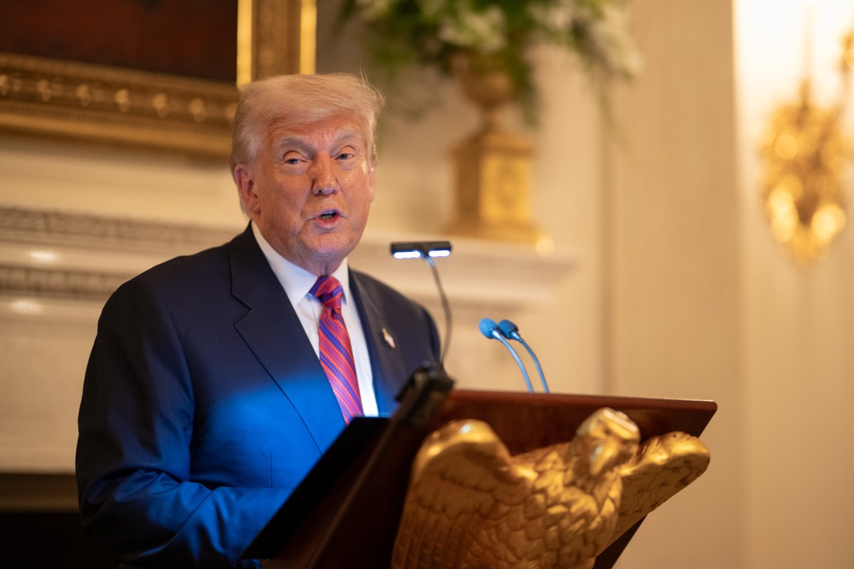 President Donald Trump delivers remarks at a dinner for GOP Senators, Friday, July 18, 2025, in the State Dining Room of the White House. (Official White House Photo by Daniel Torok)