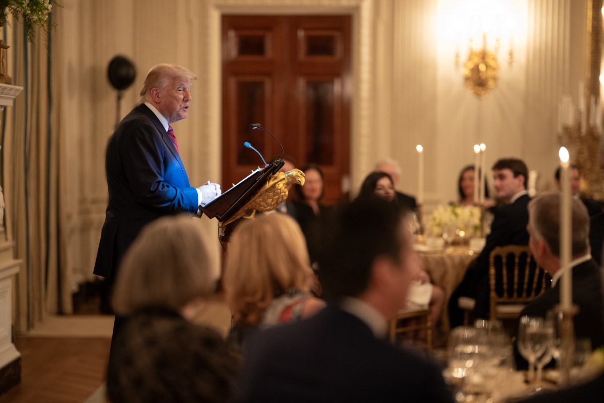 President Donald Trump delivers remarks at a dinner for GOP Senators, Friday, July 18, 2025, in the State Dining Room of the White House. (Official White House Photo by Daniel Torok)