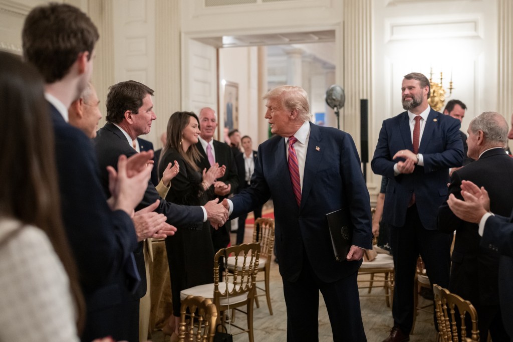 President Donald Trump delivers remarks at a dinner for GOP Senators, Friday, July 18, 2025, in the State Dining Room of the White House. (Official White House Photo by Molly Riley)