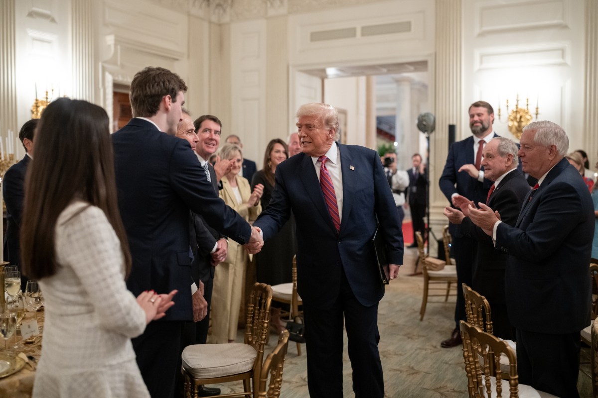 President Donald Trump delivers remarks at a dinner for GOP Senators, Friday, July 18, 2025, in the State Dining Room of the White House. (Official White House Photo by Molly Riley)