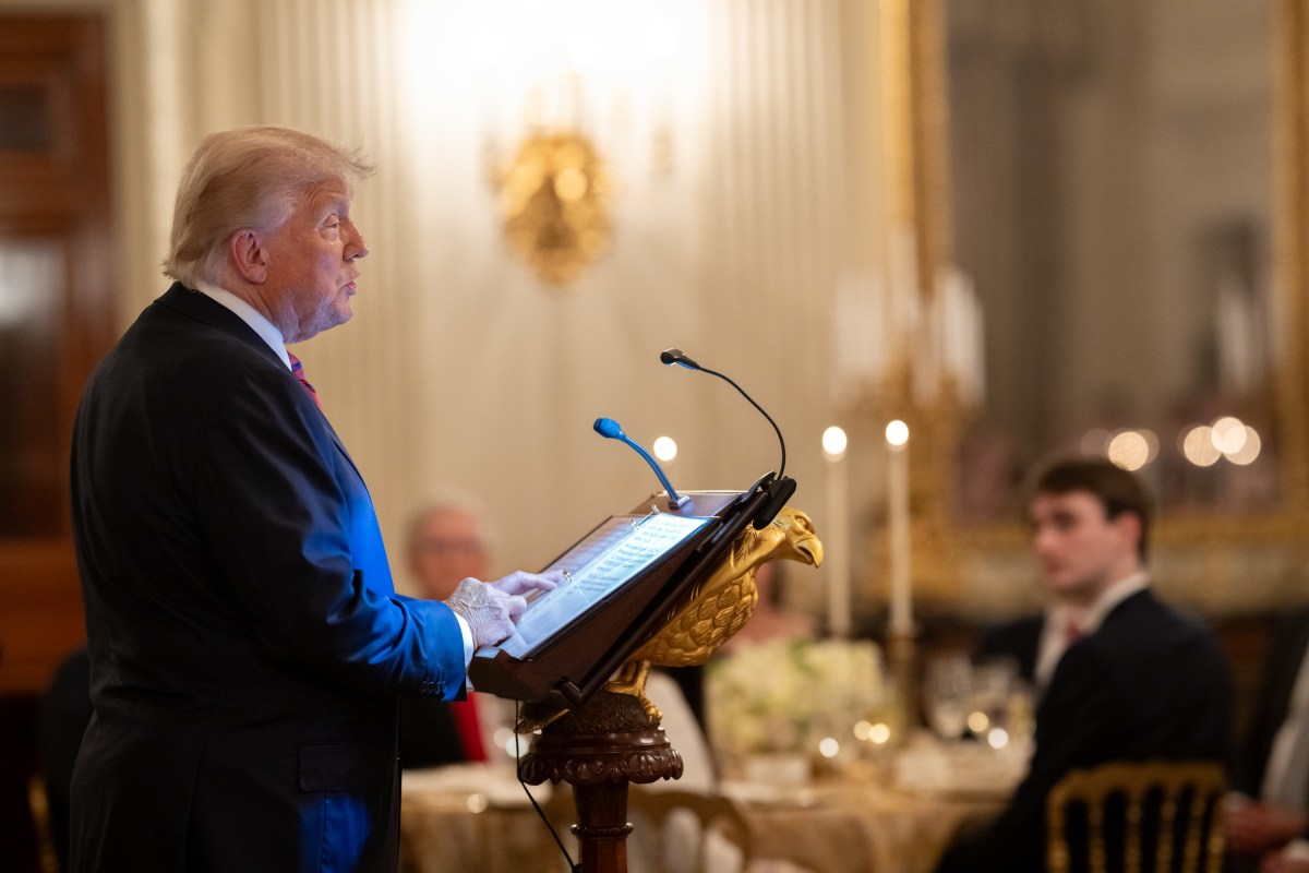 President Donald Trump delivers remarks at a dinner for GOP Senators, Friday, July 18, 2025, in the State Dining Room of the White House. (Official White House Photo by Molly Riley)