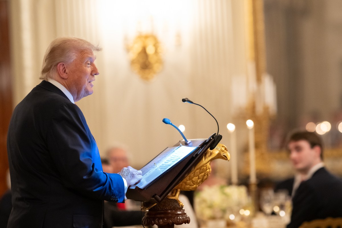 President Donald Trump delivers remarks at a dinner for GOP Senators, Friday, July 18, 2025, in the State Dining Room of the White House. (Official White House Photo by Molly Riley)