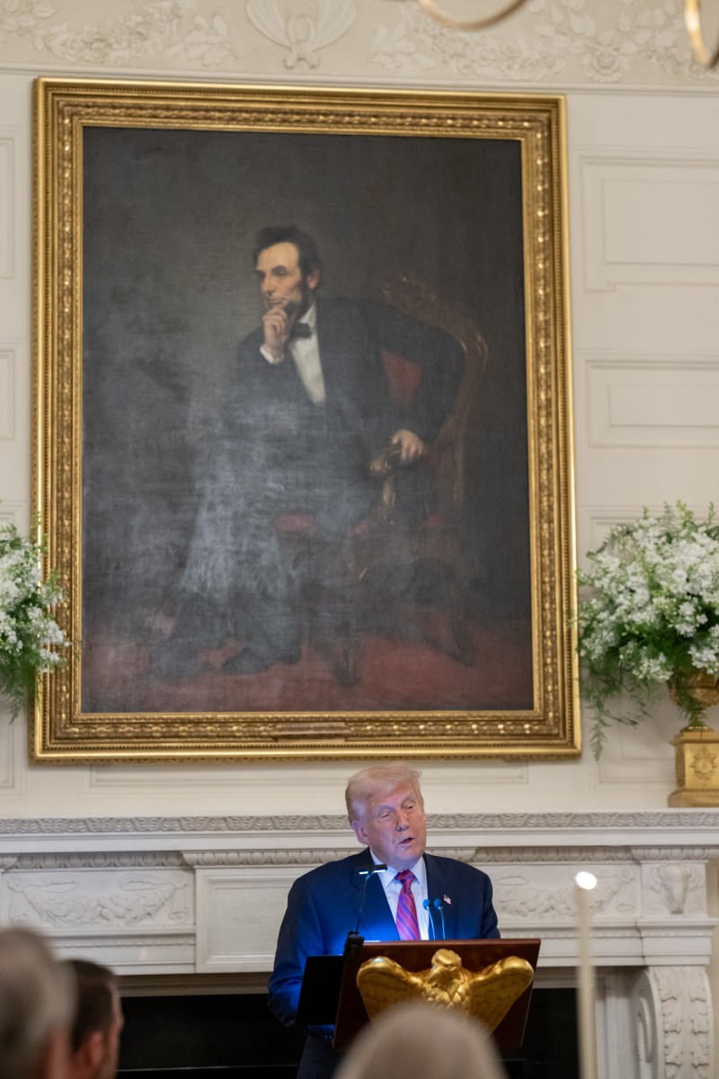 President Donald Trump delivers remarks at a dinner for GOP Senators, Friday, July 18, 2025, in the State Dining Room of the White House. (Official White House Photo by Molly Riley)