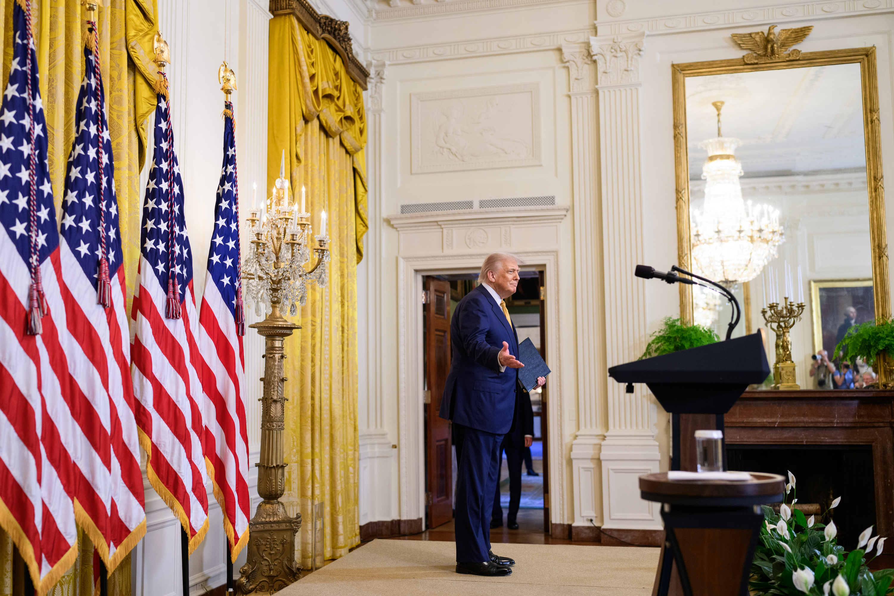 President Donald Trump delivers remarks at a reception for Republican ...