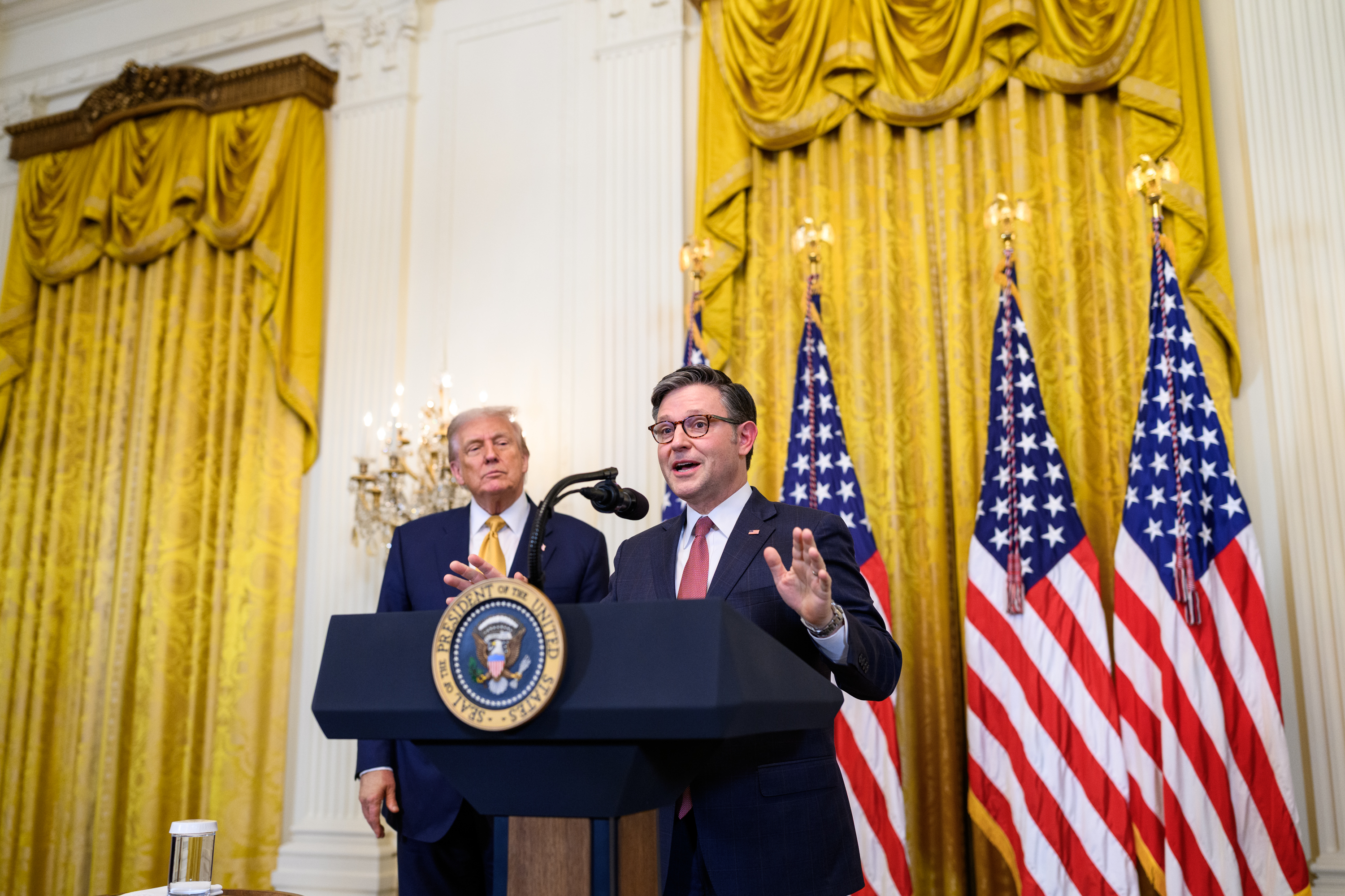 President Donald Trump delivers remarks at a reception for Republican ...
