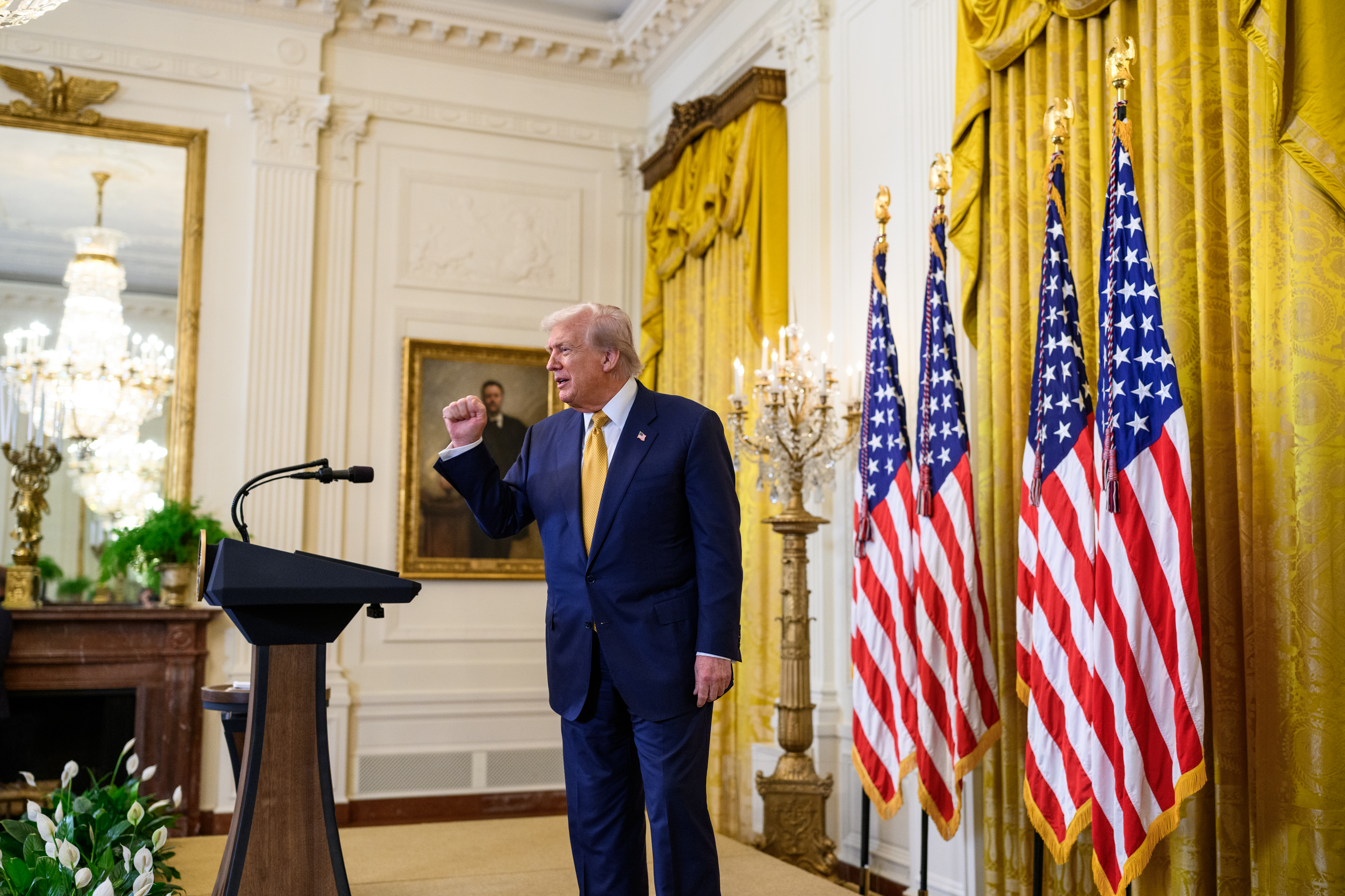 President Donald Trump delivers remarks at a reception for Republican ...