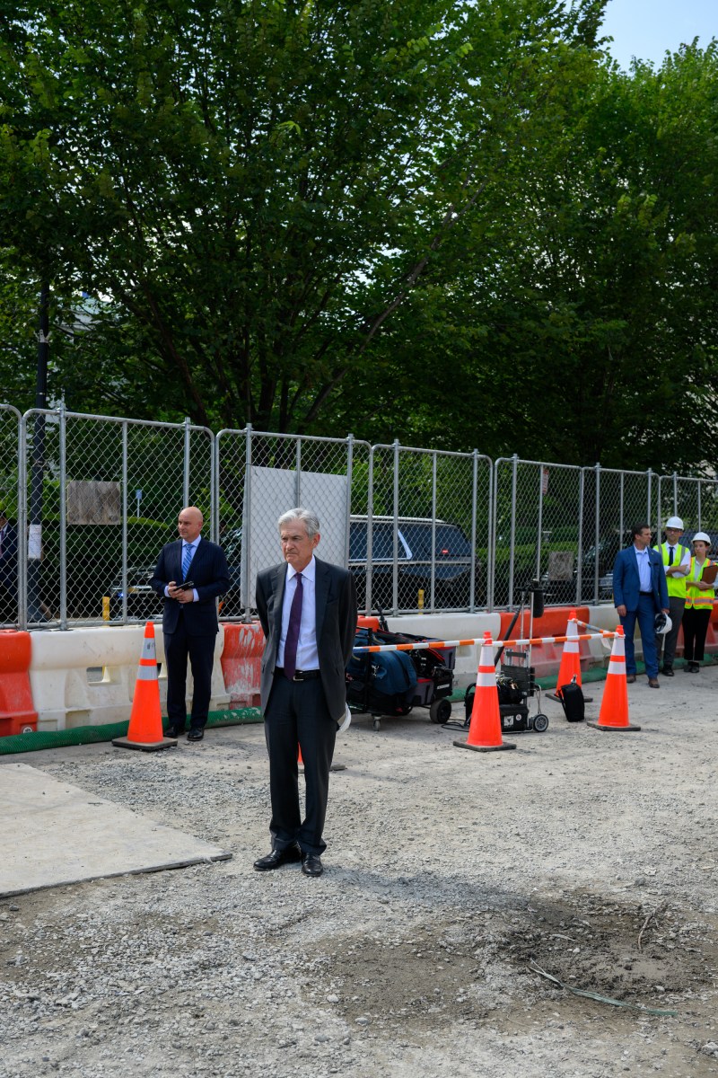 Fed Chair Jerome Powell waits for the arrival of President Donald Trump for a tour of the Federal Reserve in Washington, D.C., Thursday, July 24, 2025. (Official White House Photo by Daniel Torok)