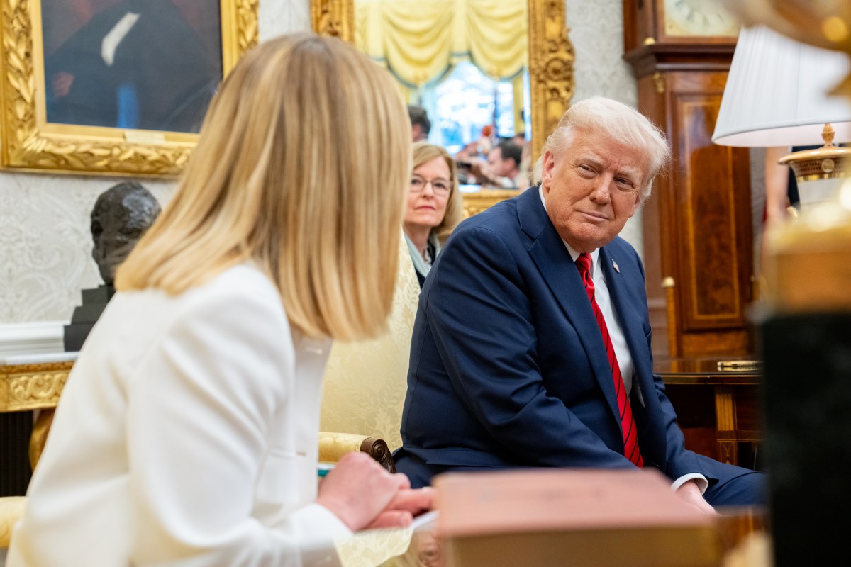 President Donald Trump holds a bilateral meeting with Prime Minister Giorgia Meloni of Italy, Thursday, April 17, 2025, in the Oval Office. Vice President JD Vance attends. (Official White House Photo by Emily J. Higgins.)