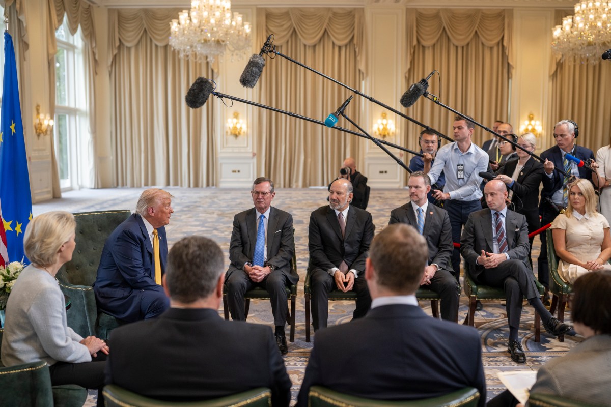 President Donald J. Trump participates in a Bilateral with the President of the European
Commission Ursula von der Leyen at the Trump Turnberry golf course in Turnberry, Scotland, Friday, July 27, 2025. (Official White House Photo by Daniel Torok)