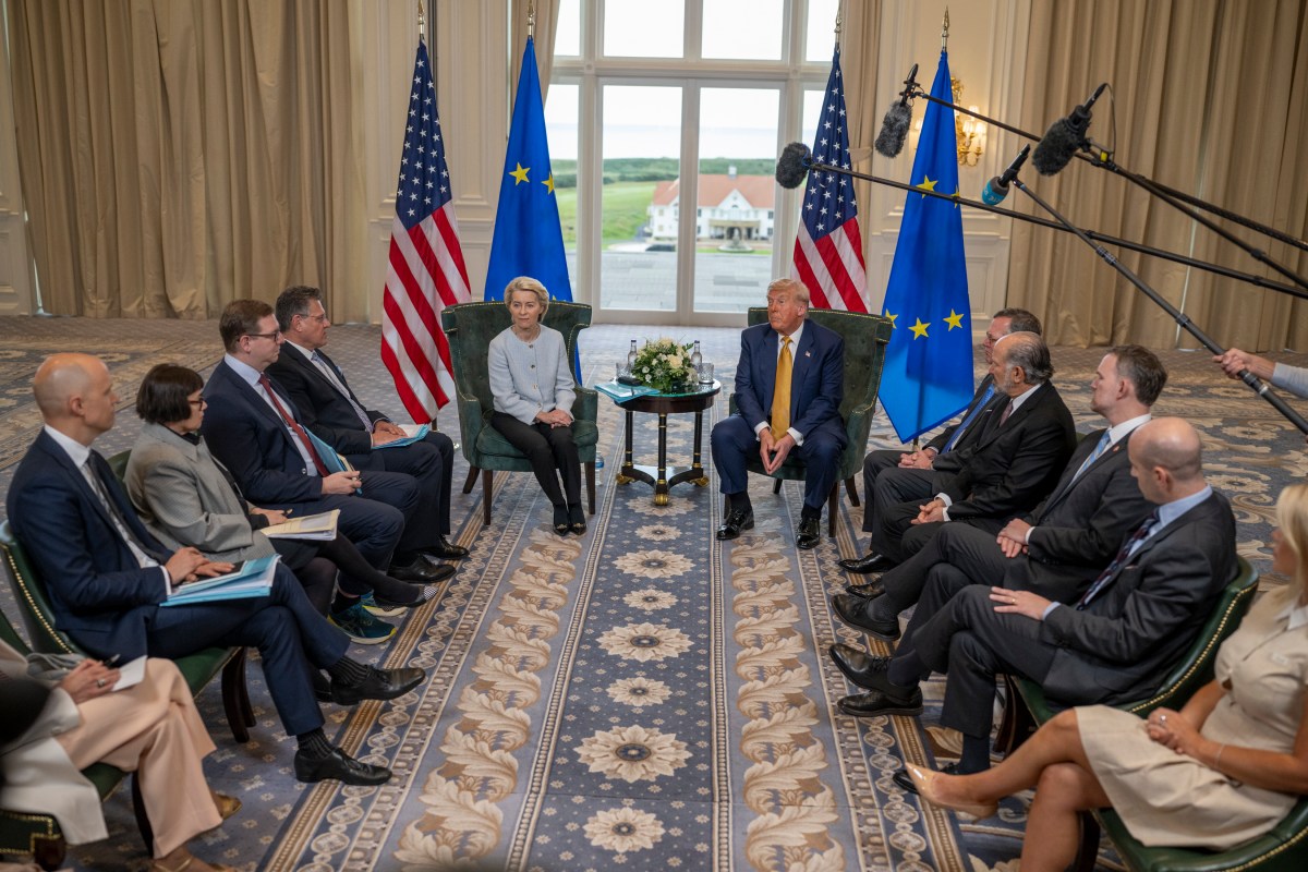 President Donald J. Trump participates in a Bilateral with the President of the European
Commission Ursula von der Leyen at the Trump Turnberry golf course in Turnberry, Scotland, Friday, July 27, 2025. (Official White House Photo by Daniel Torok)