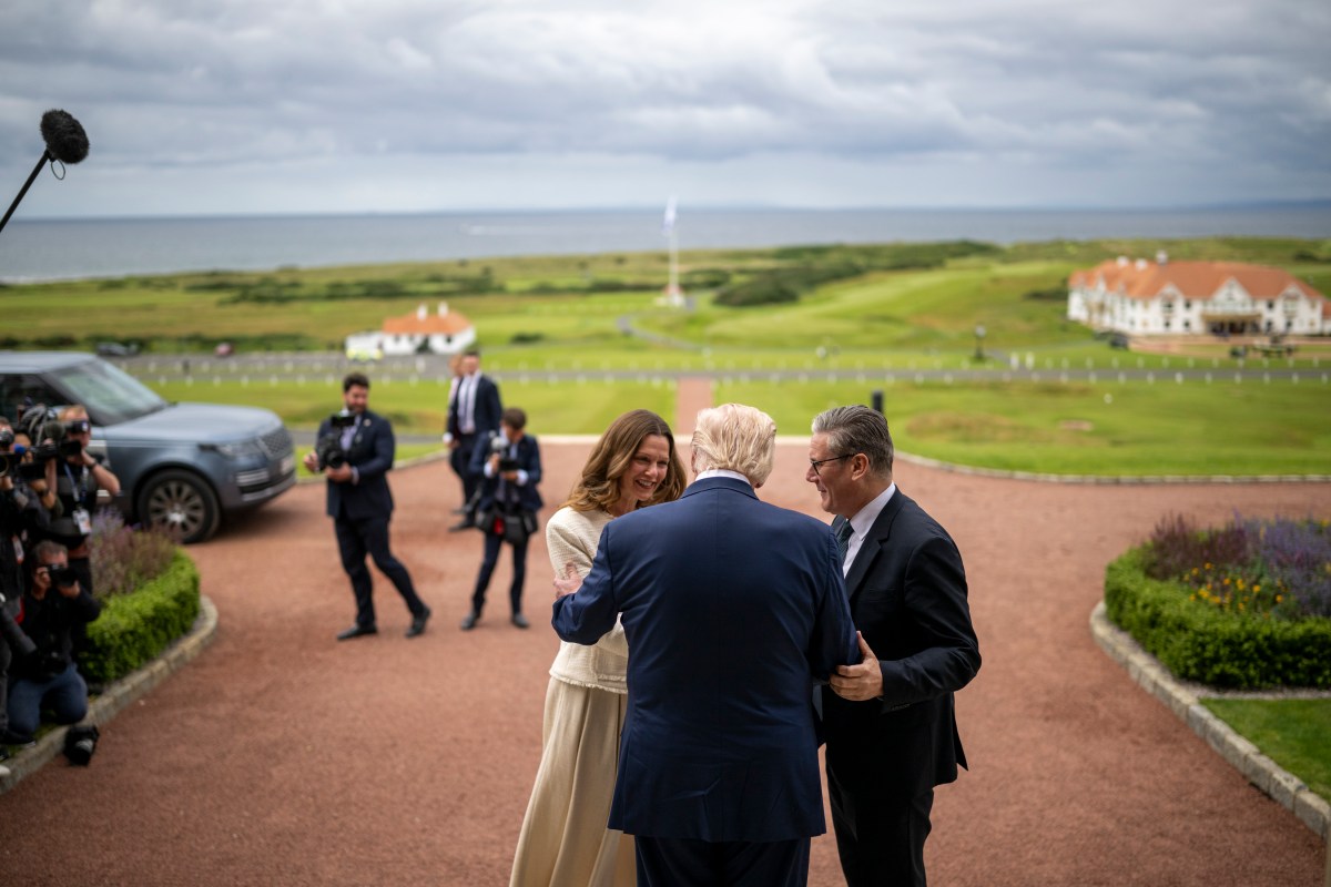 President Donald Trump greets U.K. Prime Minister Keir Starmer, Monday, July 28, 2025, at the Trump Turnberry golf course in Turnberry, Scotland. (Official White House Photo by Daniel Torok)