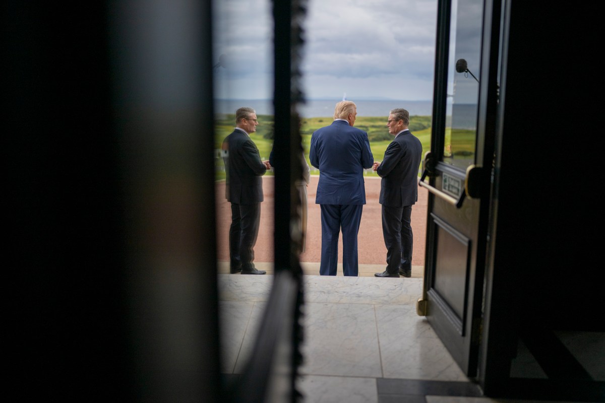 President Donald Trump greets U.K. Prime Minister Keir Starmer, Monday, July 28, 2025, at the Trump Turnberry golf course in Turnberry, Scotland. (Official White House Photo by Daniel Torok)