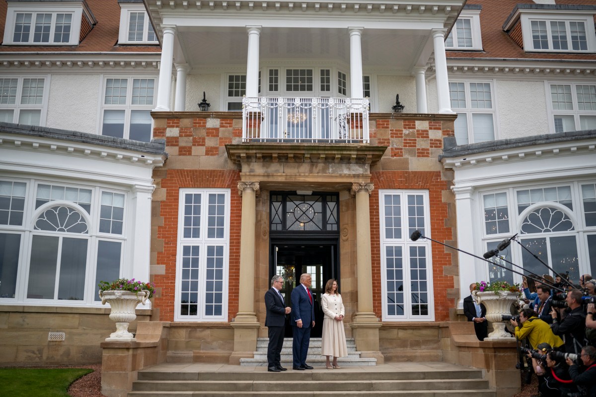 President Donald Trump greets U.K. Prime Minister Keir Starmer, Monday, July 28, 2025, at the Trump Turnberry golf course in Turnberry, Scotland. (Official White House Photo by Daniel Torok)