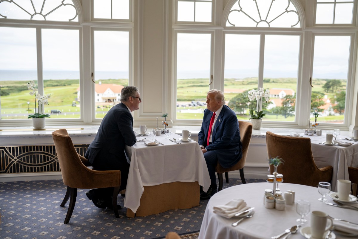 President Donald Trump participates in a one-on-one meeting with U.K. Prime Minister Keir Starmer, Monday, July 28, 2025, at the Trump Turnberry golf course in Turnberry, Scotland. (Official White House Photo by Daniel Torok)