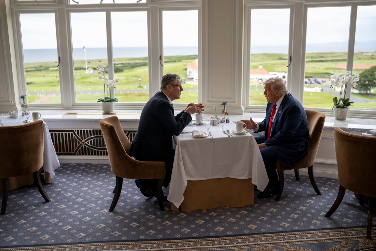 President Donald Trump participates in a one-on-one meeting with U.K. Prime Minister Keir Starmer, Monday, July 28, 2025, at the Trump Turnberry golf course in Turnberry, Scotland. (Official White House Photo by Daniel Torok)