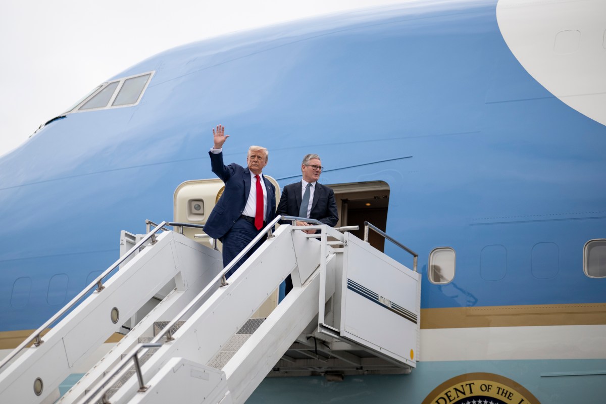 President Donald Trump and U.K. Prime Minister Keir Starmer board Air Force One at Glasgow Prestwick Airport in Prestwick, Scotland on Monday, July 28, 2025, en route Royal Air Force Lossiemouth, Scotland. (Official White House Photo by Daniel Torok)