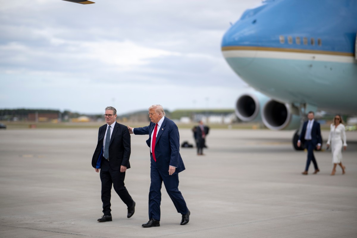 President Donald Trump and U.K. Prime Minister Keir Starmer board Marine One at Royal Air Force Lossiemouth, Scotland on Monday, July 28, 2025, en route Trump International Scotland in Aberdeen. (Official White House Photo by Daniel Torok)