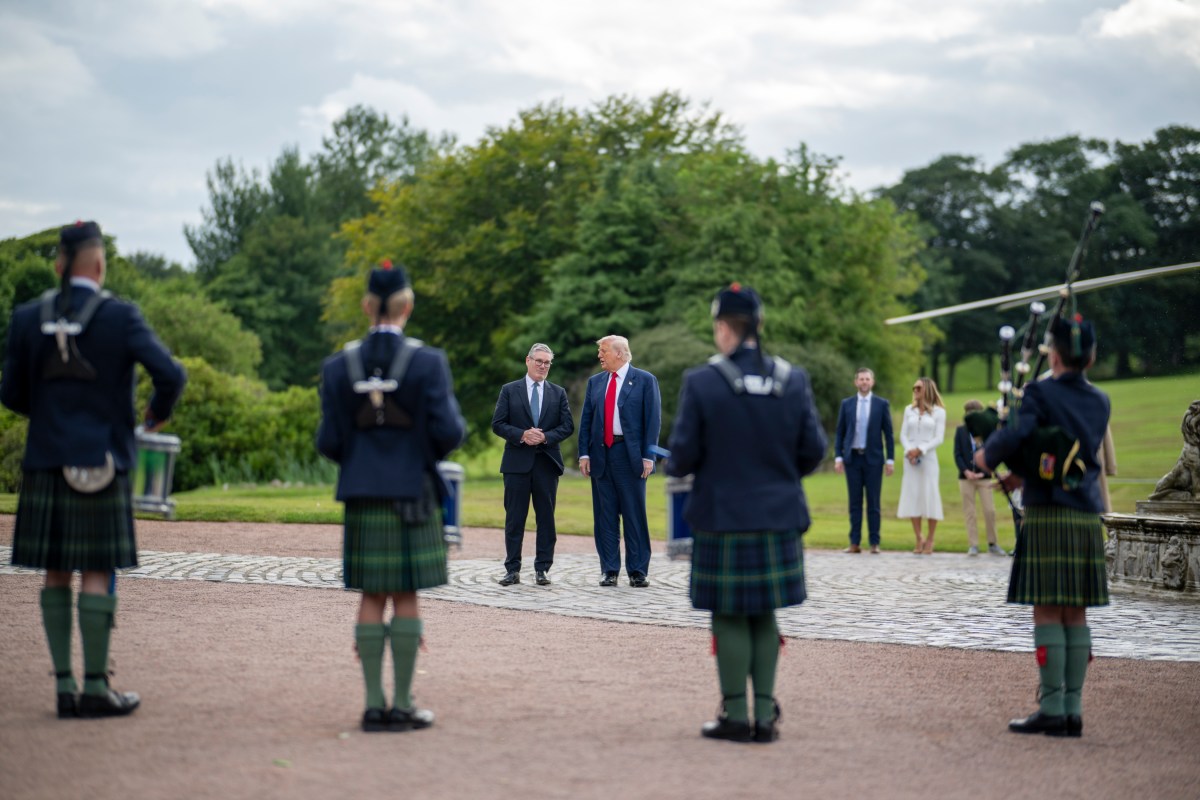 President Donald Trump poses for a photo with U.K. Prime Minister Keir Starmer at Trump International Scotland in Aberdeen, Monday, July 28, 2025. (Official White House Photo by Daniel Torok)