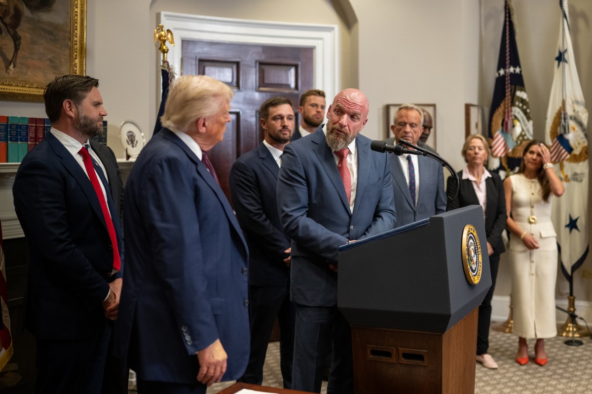 Triple H delivers remarks at a Sports Council announcement event, Thursday, July 31, 2025, in the Roosevelt Room of the White House. (Official White House Photo by Daniel Torok)