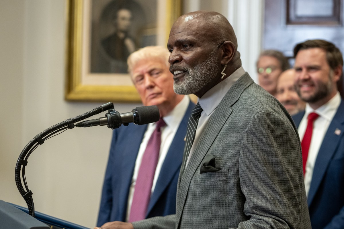 Laurence Taylor gives remarks at a Sports Council announcement, Thursday, July 31, 2025, in the Roosevelt Room of the White House. (White House Intern Photo by Julian Casciano)