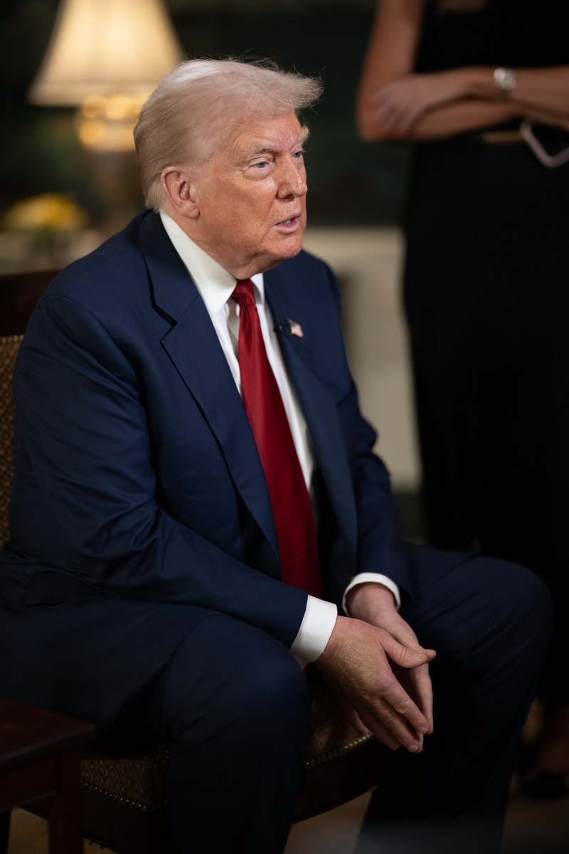 President Donald Trump participates in an interview with Rob Finnerty of Newsmax, Friday, August 1, 2025, in the Diplomatic Reception Room of the White House. (Official White House Photo by Daniel Torok)