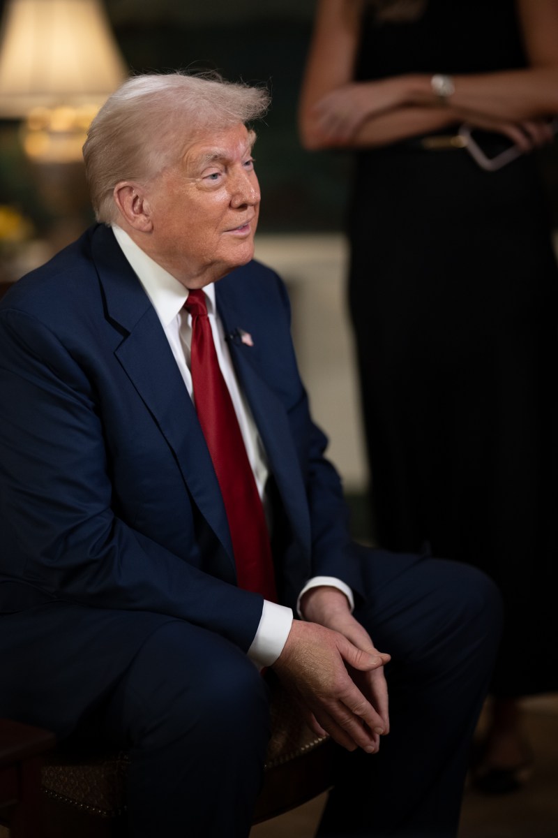 President Donald Trump participates in an interview with Rob Finnerty of Newsmax, Friday, August 1, 2025, in the Diplomatic Reception Room of the White House. (Official White House Photo by Daniel Torok)