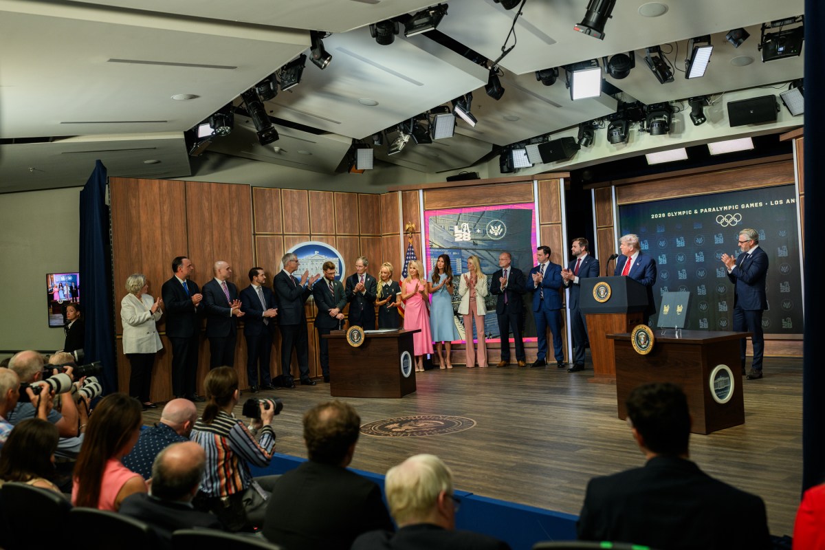 President Donald Trump delivers remarks before signing an executive order creating a task force for the 2028 Los Angeles Olympics, Tuesday, August 5, 2025, in the South Court Auditorium of the Eisenhower Executive Office Building at the White House. (Official White House Photo by Joyce N. Boghosian)