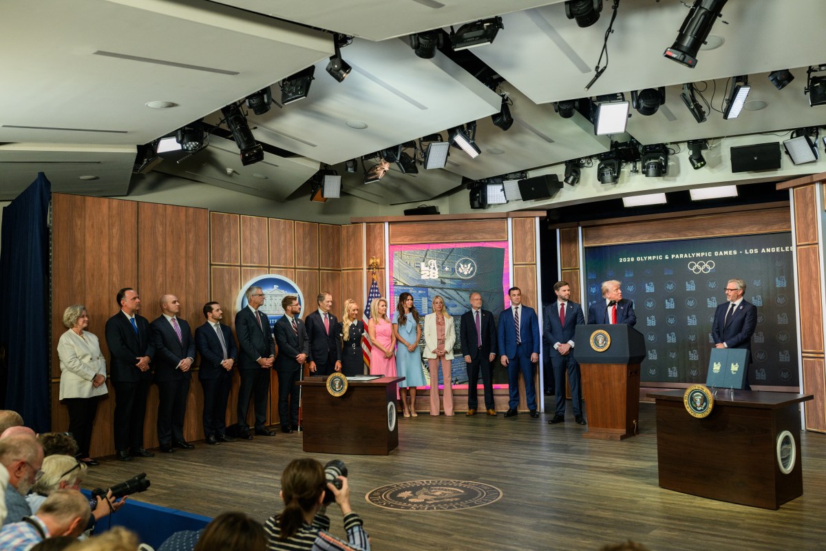 President Donald Trump delivers remarks before signing an executive order creating a task force for the 2028 Los Angeles Olympics, Tuesday, August 5, 2025, in the South Court Auditorium of the Eisenhower Executive Office Building at the White House. (Official White House Photo by Joyce N. Boghosian)