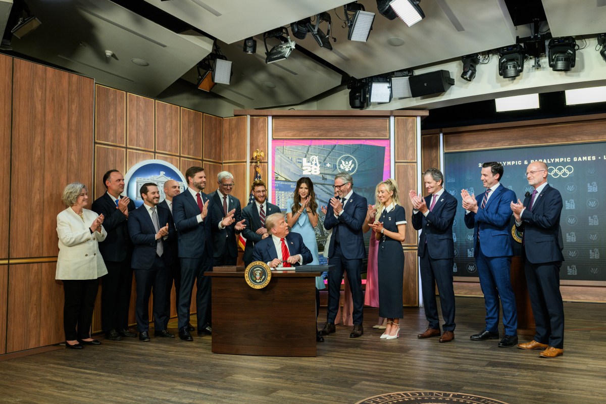President Donald Trump delivers remarks before signing an executive order creating a task force for the 2028 Los Angeles Olympics, Tuesday, August 5, 2025, in the South Court Auditorium of the Eisenhower Executive Office Building at the White House. (Official White House Photo by Joyce N. Boghosian)