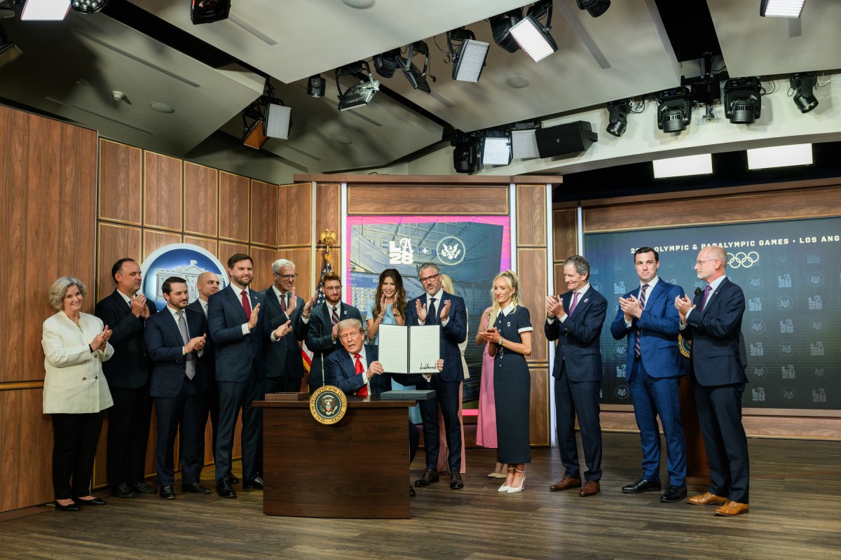 President Donald Trump delivers remarks before signing an executive order creating a task force for the 2028 Los Angeles Olympics, Tuesday, August 5, 2025, in the South Court Auditorium of the Eisenhower Executive Office Building at the White House. (Official White House Photo by Joyce N. Boghosian)