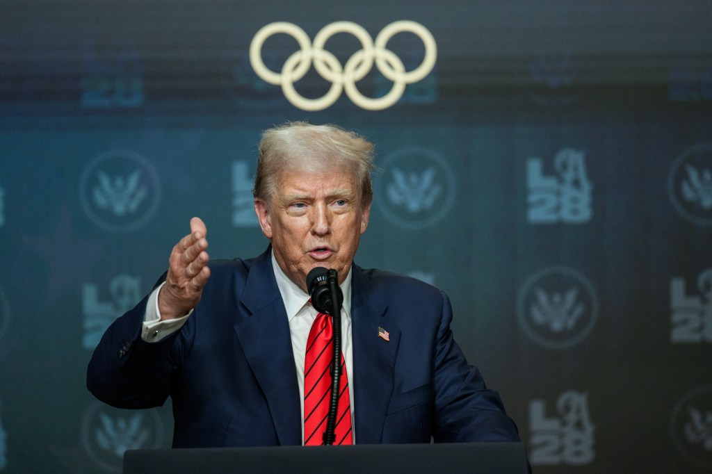 President Donald Trump delivers remarks before signing an executive order creating a task force for the 2028 Los Angeles Olympics, Tuesday, August 5, 2025, in the South Court Auditorium of the Eisenhower Executive Office Building at the White House. (Official White House Photo by Joyce N. Boghosian)